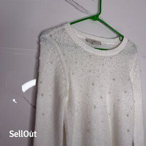 LOFT Women's Pearlized Pullover Sweater White Size S Casual